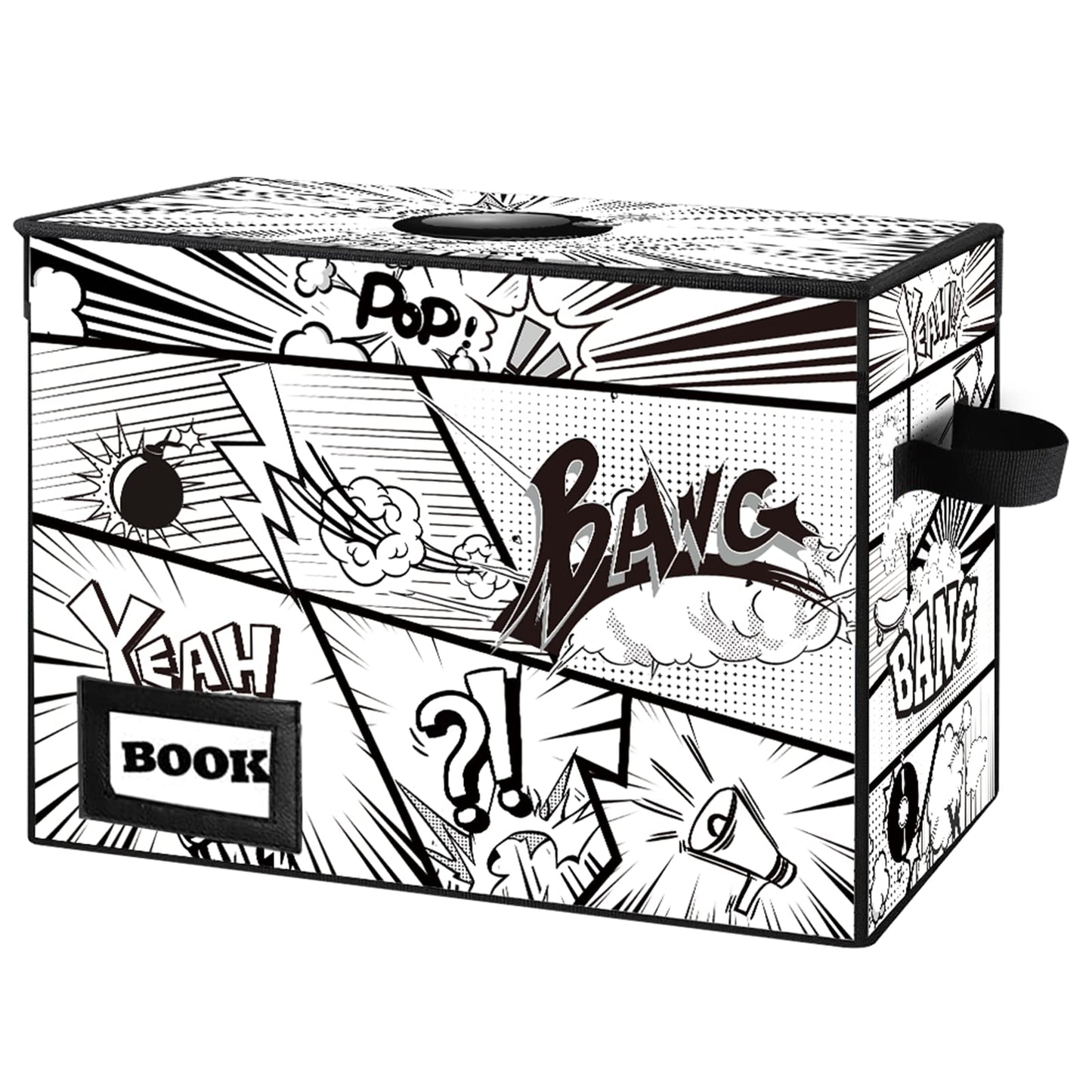 YNSZAS Comic Book Storage Box, 15.8" X 7.8" X 11.8", Heavy Duty Collapsible Holds 160-180 Comic Book Bin Container Holder Shelf (Cartoon Bombs)