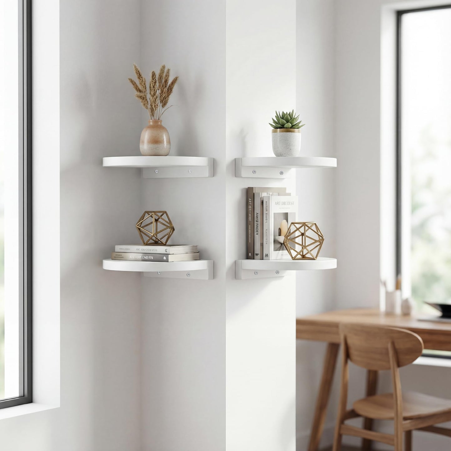 Round Small Floating Shelves,Mini Wall Shelf for Speaker Plants Storage Display Set of 2,Solid Wood Ledges Elegant for Living Rooms Bedroom Bathroom Offices Home Decor,8-inch Diameter,White