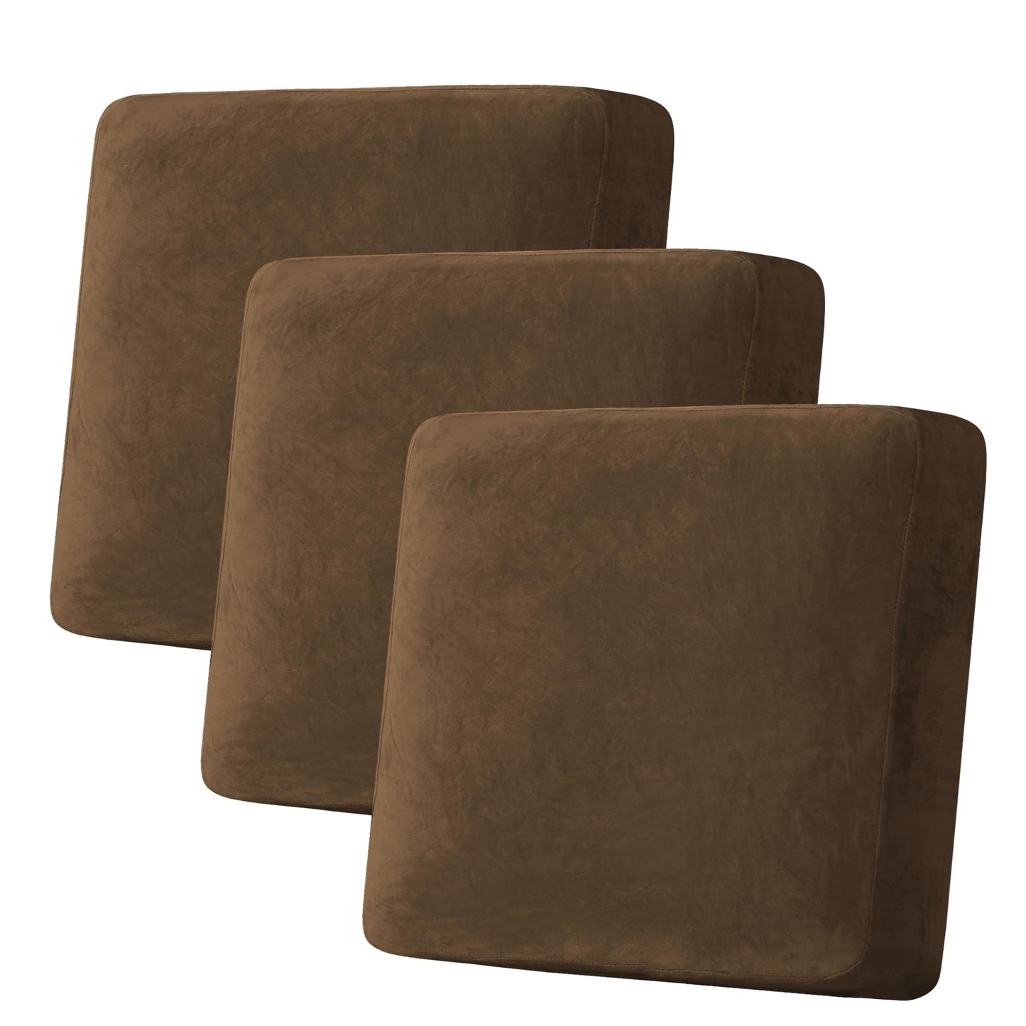 H.VERSAILTEX Velvet Stretch Couch Cushion Cover Plush Cushion Slipcover for Chair Loveseat Sofa Cushion Furniture Protector Seat Cushion Sofa Cover (3 Piece XL Sofa Cushion Covers, Bronze Brown)