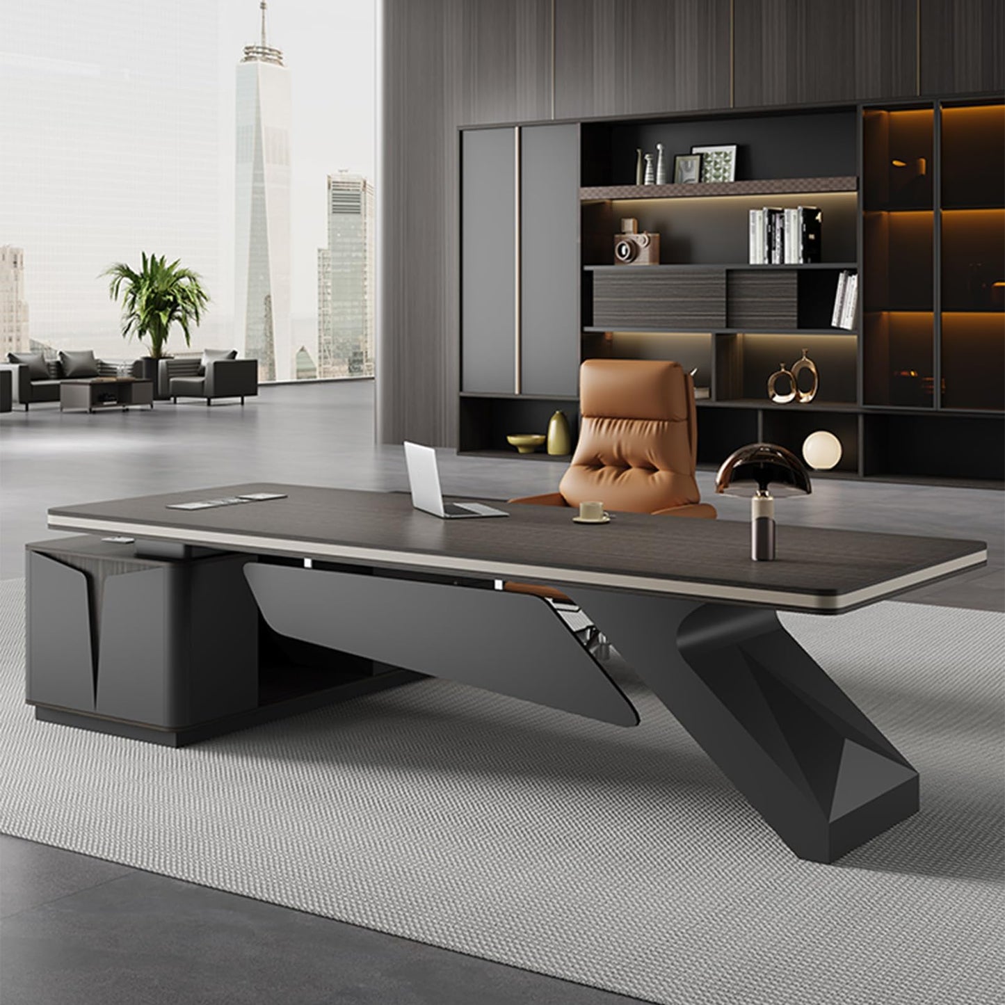 LSIGHTUS L-Shaped Executive Desk with Storage Cabinet, Office Table Wood Office Desk for CEO Boss Manager with File Drawers Business Furniture Desk Workstation for Home Office