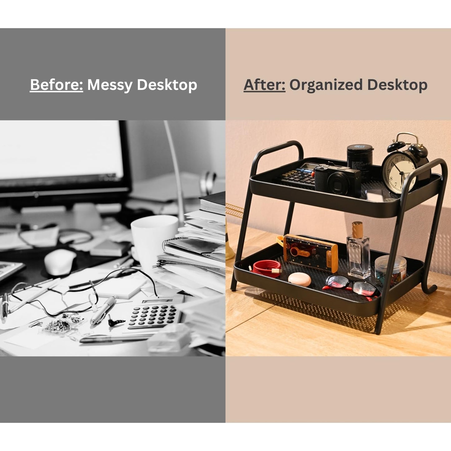 NobleForm 2-Tier Desk Organizer Multifunctional Storage Shelves for Office, Dresser, Kitchen, Stylish Organizer for Cosmetics, Office Supplies, Food, Compact, Durable, Space-Saving Design for Women