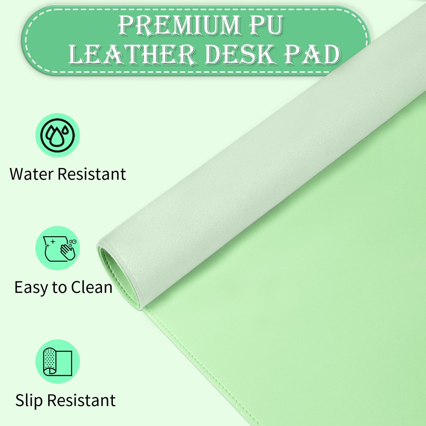 METEOROCK Non-Slip Desk Pad, 24" x 14" Large Mouse Pad, PU Leather Desk Mat with Suede, Laptop Desk Pad, Waterproof Keyboard Pad, Desk Blotter for Office/Home/Decor (Light Green)