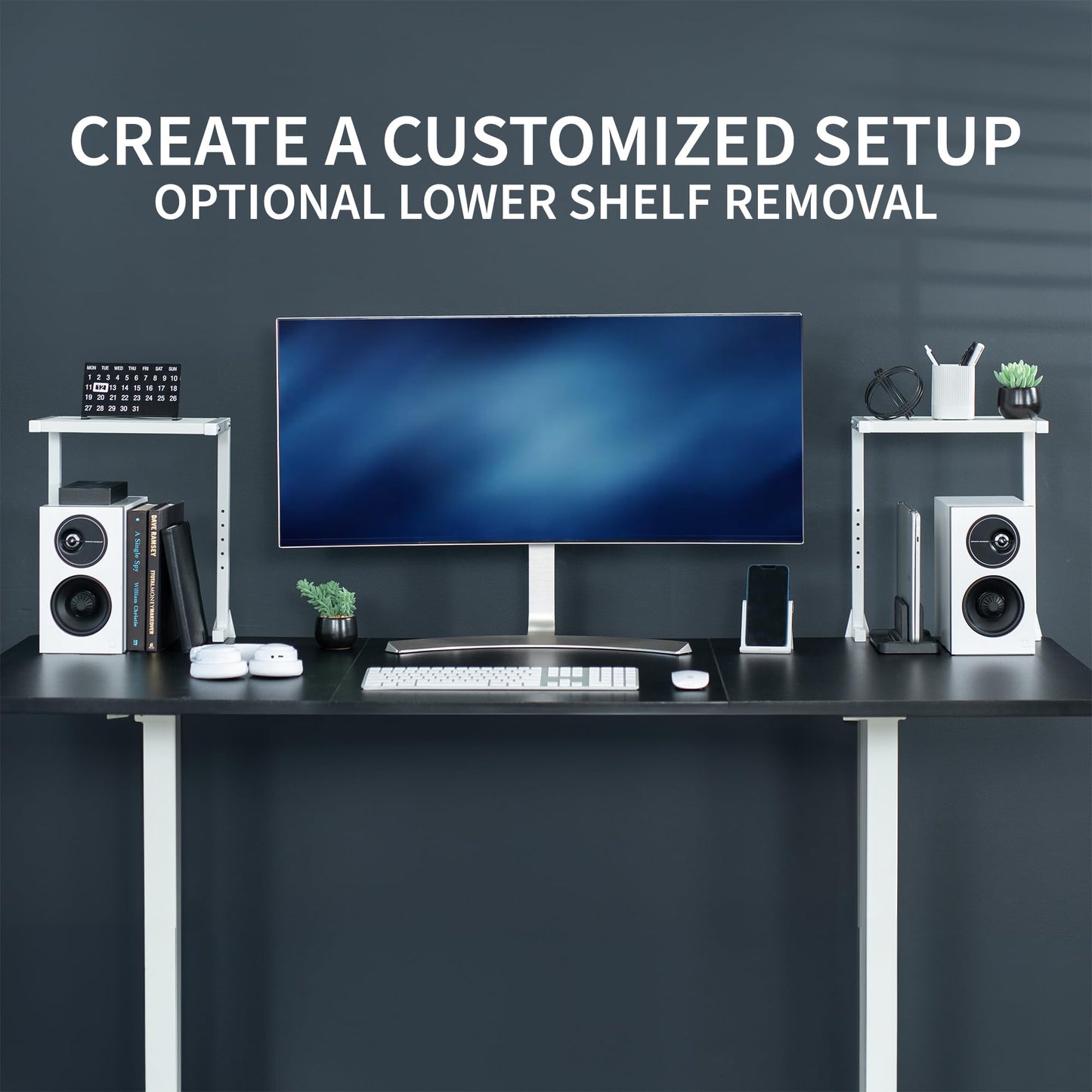 VIVO Clamp-on 13 inch Above or Below Desk 2-Tier Shelving Unit for Table Accessories, Gaming Devices, and More, Storage Tray, Desktop Organizer, White, STAND-SHELF2CW