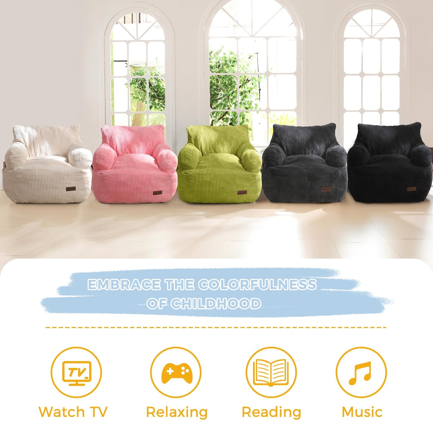 MAXYOYO Kids Bean Bag Chair, Stuffed Toddler Bean Bag Sofa with Filler Bean Bag Chair for Boys and Girls, Lazy Sofa with Pocket Floor Chair for Gaming, Reading