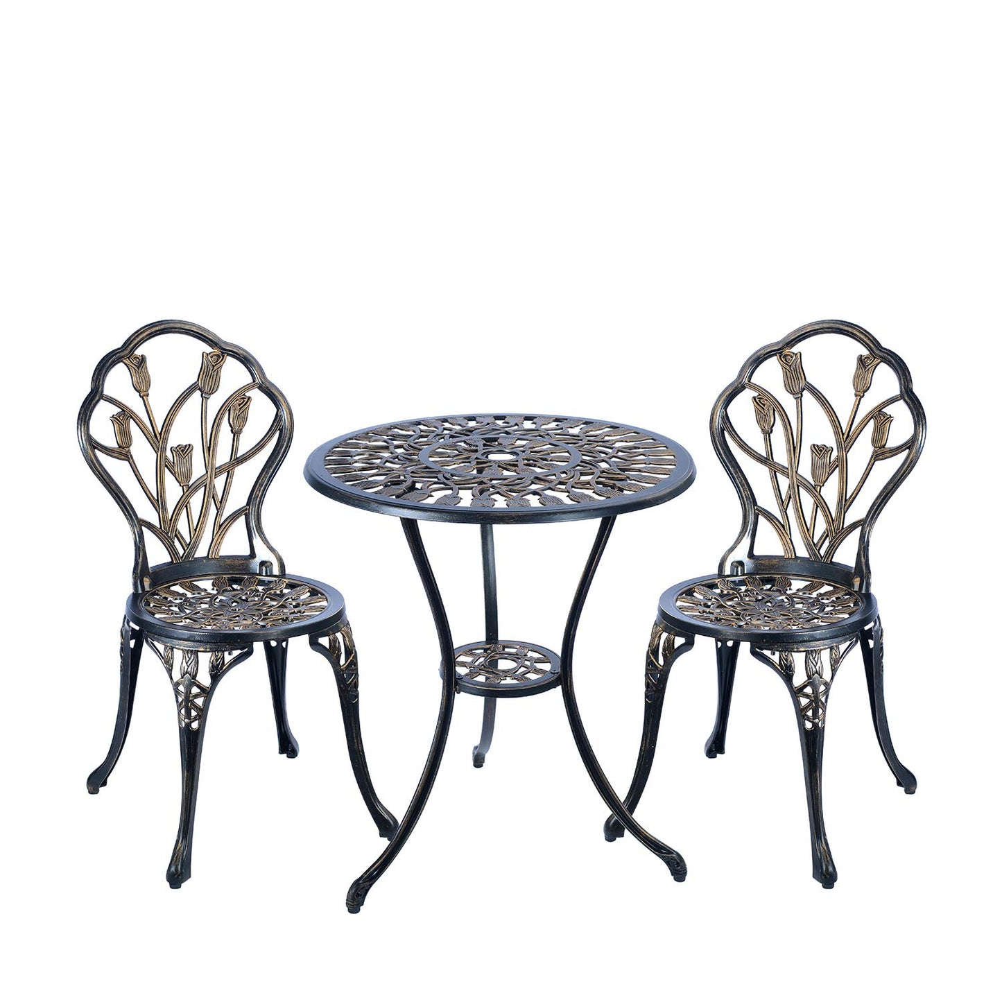 C/G 3 Piece Bistro Set,Outdoor Patio Set,Anti-Rust Cast Aluminum Bistro Table Set for Park Yard Front Porch Furniture(Antique Copper)