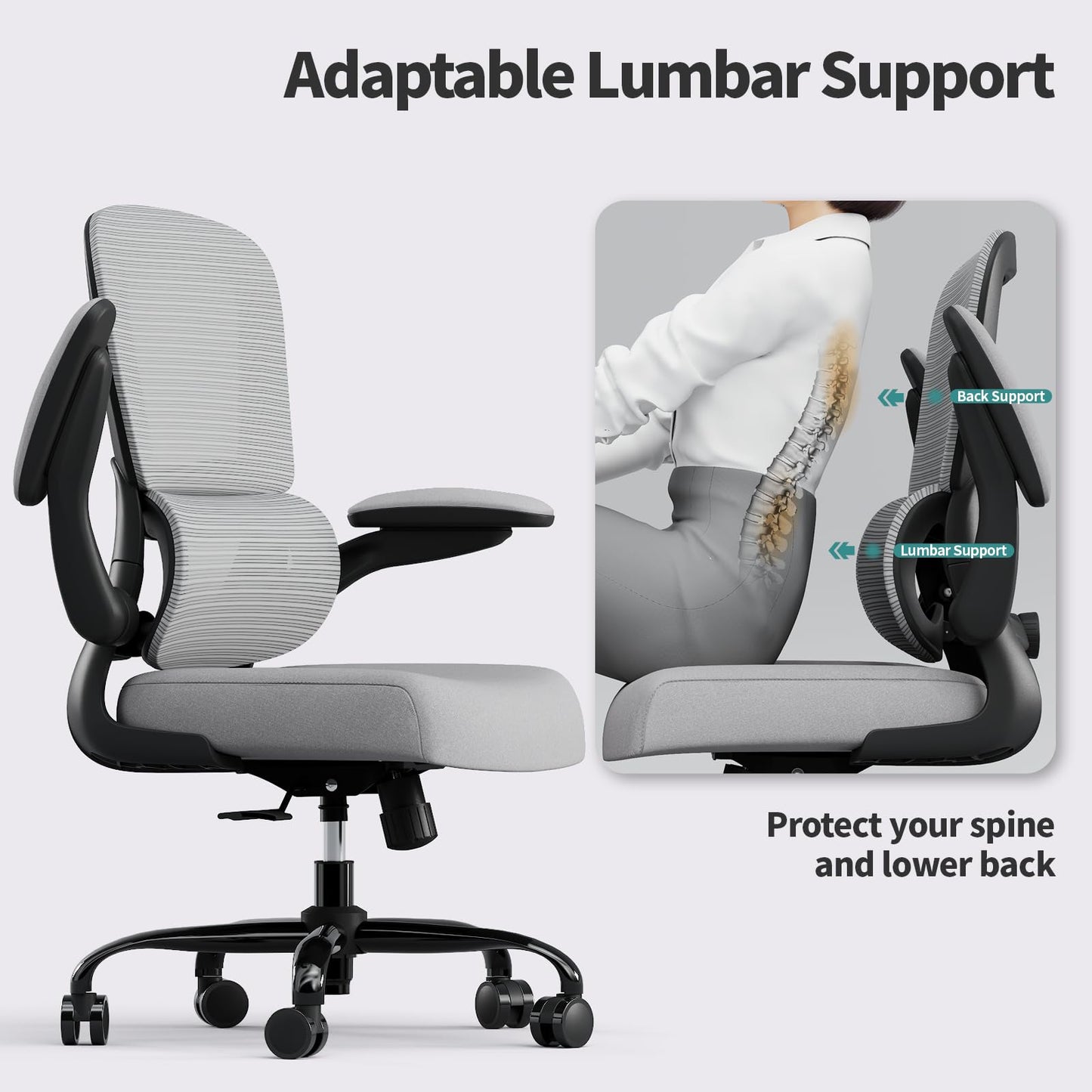 TRALT Office Chair - Ergonomic Desk Chair with Adjustable Lumbar Support, Mesh Computer Chair, Executive Chair for Home Office Comfortable Lumbar Support (Fog Gray)