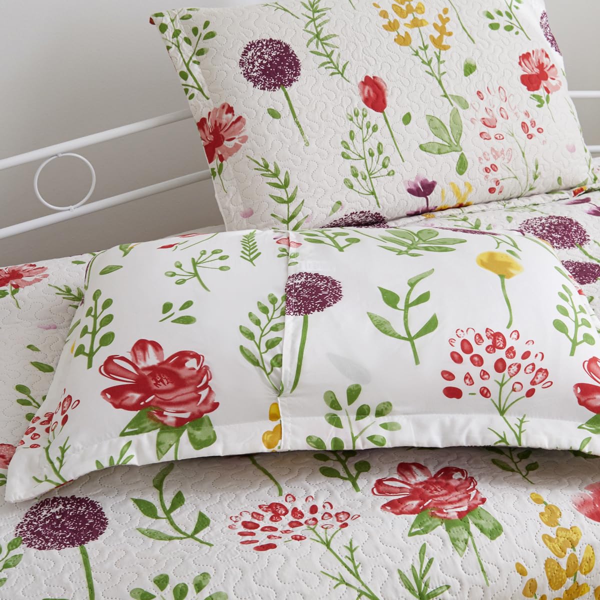 Jarson 3 Pcs Floral Daybed Cover Set Twin Size Purple White Dandelion Flower Sofa Cover Bedding Sets Double Side Bed Set for All Season Botanical Pattern Daybed Quilt Set with Pillow Shams