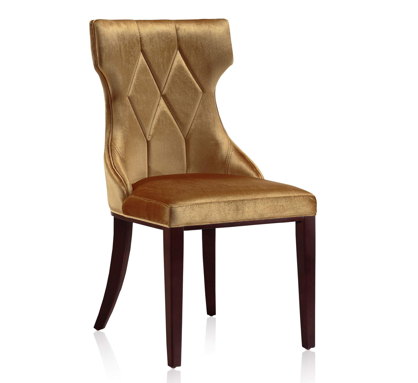 Manhattan Comfort Reine MDining Chairs Set of 2, Upholstered Seats with Diamond Stitching, Solid Beech Wood Frame, 4-Leg Base, 18.5" Seat Height, Fully Assembled, Antique Gold