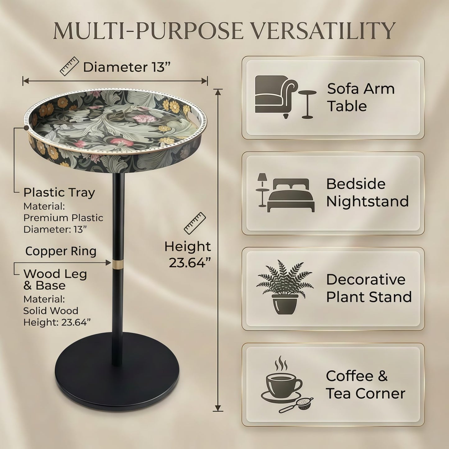 Gesodant Boho Single Leg Round Side Table with Tray Top, Pedestal Drink Table for Small Spaces, Aesthetic Accent Nightstand for Living Room, Bedroom, Corners, and Office (Daisy)