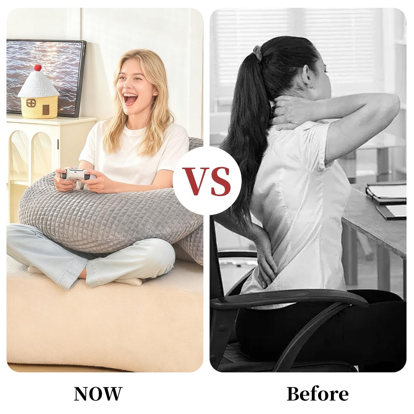 19" Reading Pillow for Bed,U Shaped Arm & Elbow Support,Gray Corduroy