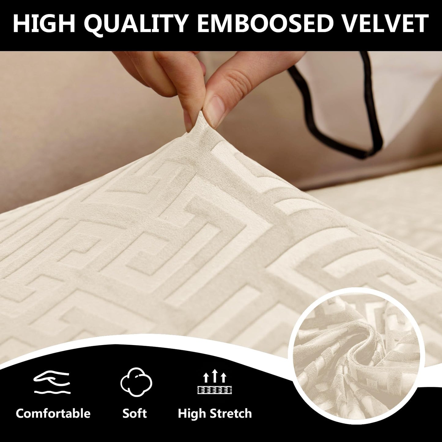 UNBBRRL 10 Pieces Stretch Sofa Cushion Covers for U-Shaped Modular Sectional Couch with 4 Seats+4 Backs+2 Arms, Upholstered Covers for Sofa Bed with Deep Double Chaise (Beige,10 Pieces Set)