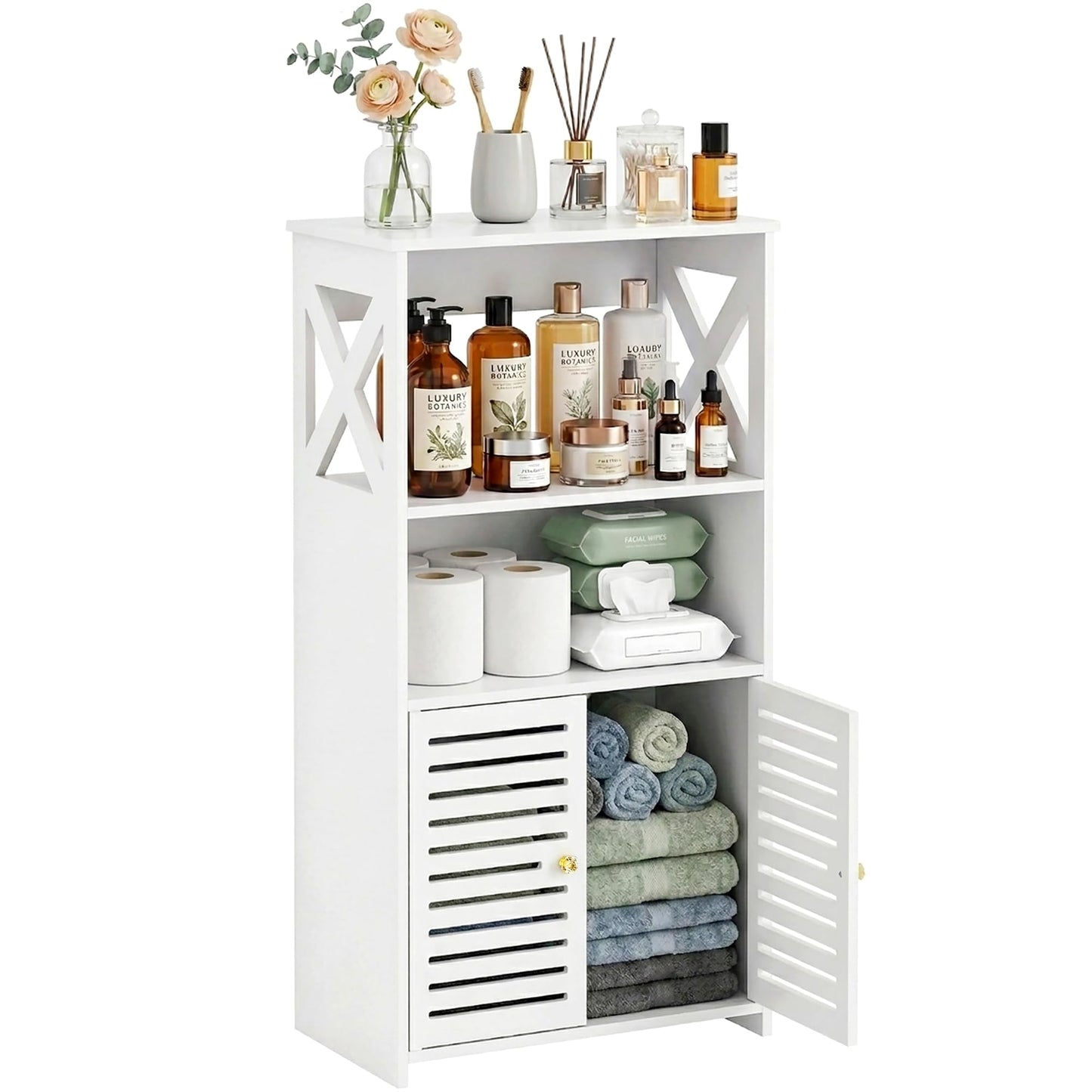 BYFU Bathroom Storage Cabinet, 4-Tier White Small Floor Cabinet Freestanding Organizer with Door and Shelf for Living Room Hallway Kitchen Small Space (8.7" D x 14.2" W x 29.1" H)