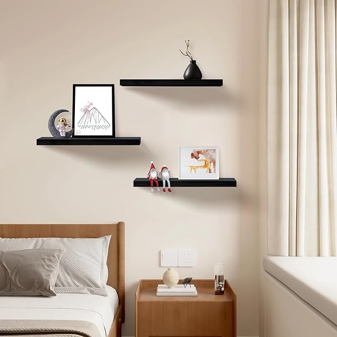 Upassion Floating Shelves for Wall Set of 3, Frame Display Black Floating Shelf