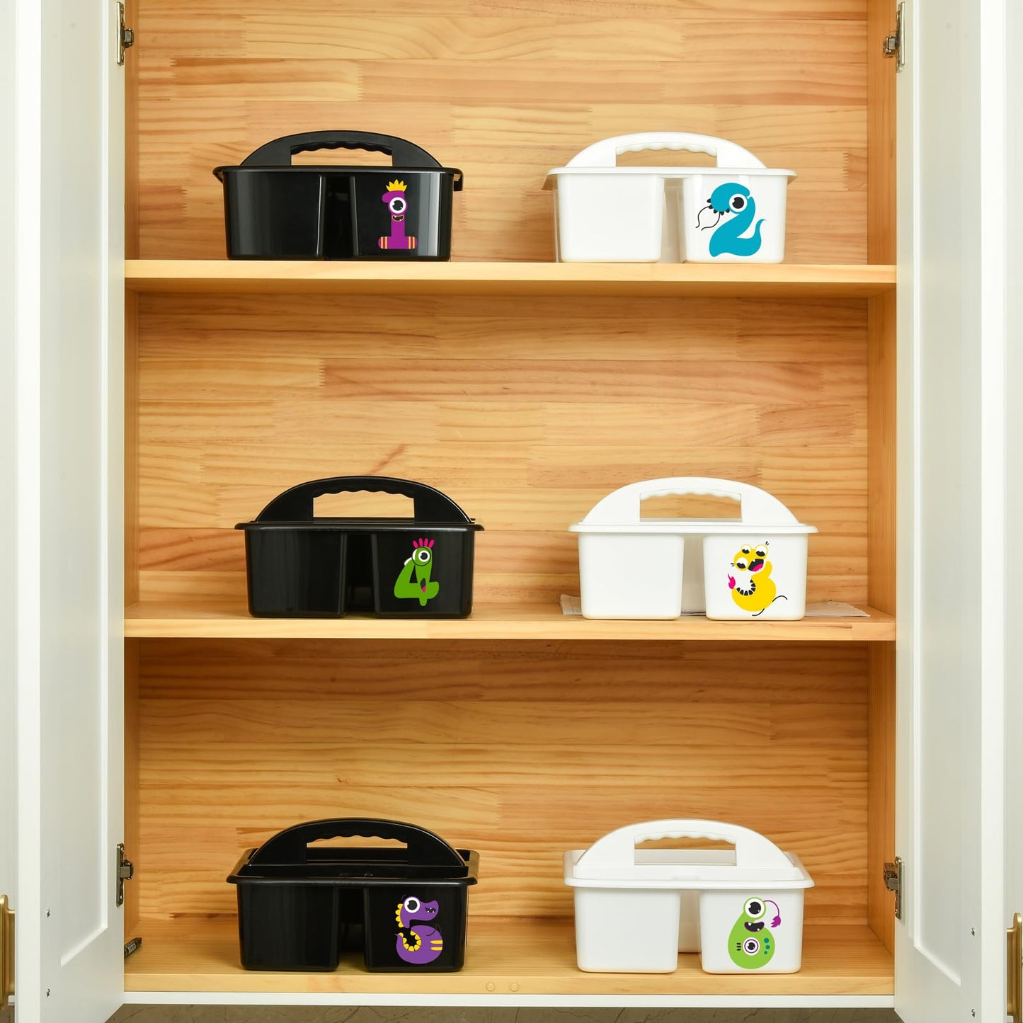 ALINK Plastic Classroom Caddy Organizer with Handle, 6-Pack 3 Compartments, Teacher Supply Storage Caddy for Classroom Organization, Table, Desk, Office, Craft Art for Kids - Black