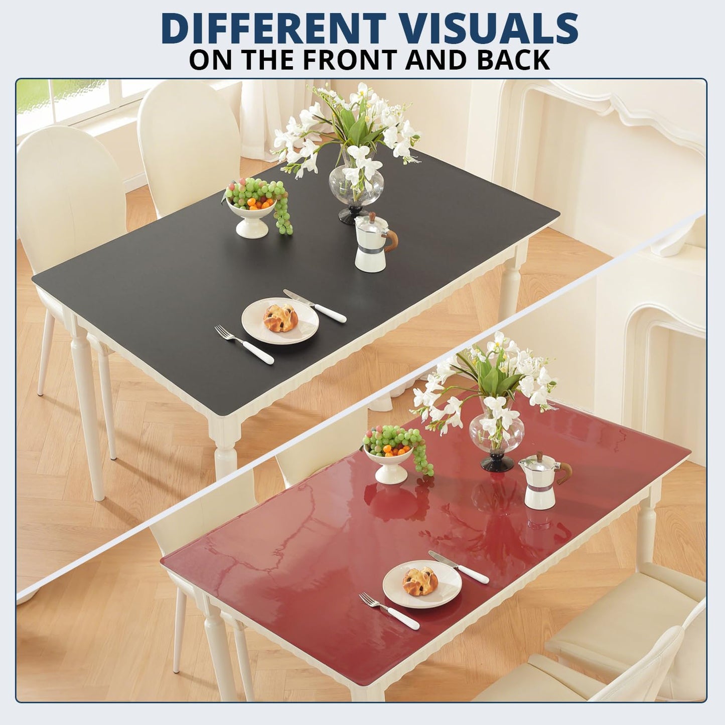 OstepDecor Black Table Cover Protector 36 x 60 Inch, 1.5mm Thick Plastic Table Cover, Dining Table Protector Pad, Waterproof & Easy Cleaning PVC Desk Mat for Dresser, Coffee & Kitchen Wooden Tabletop