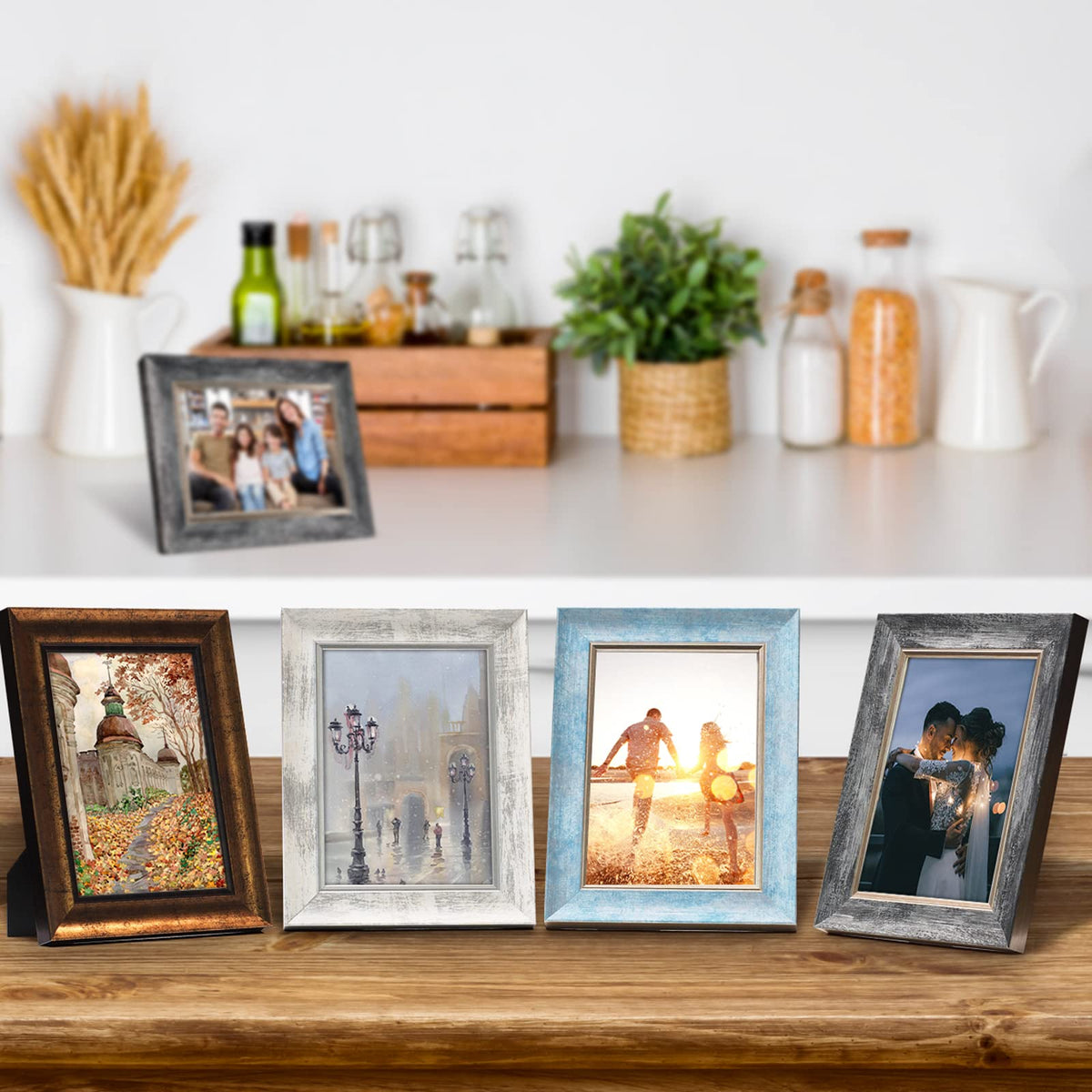 XUANLUO 4x6 Picture Frames Set of 4 Rustic Retro Photo Frame with HD Plastic Cover for Wall Mount and Tabletop Display Family Friends Wedding Gift