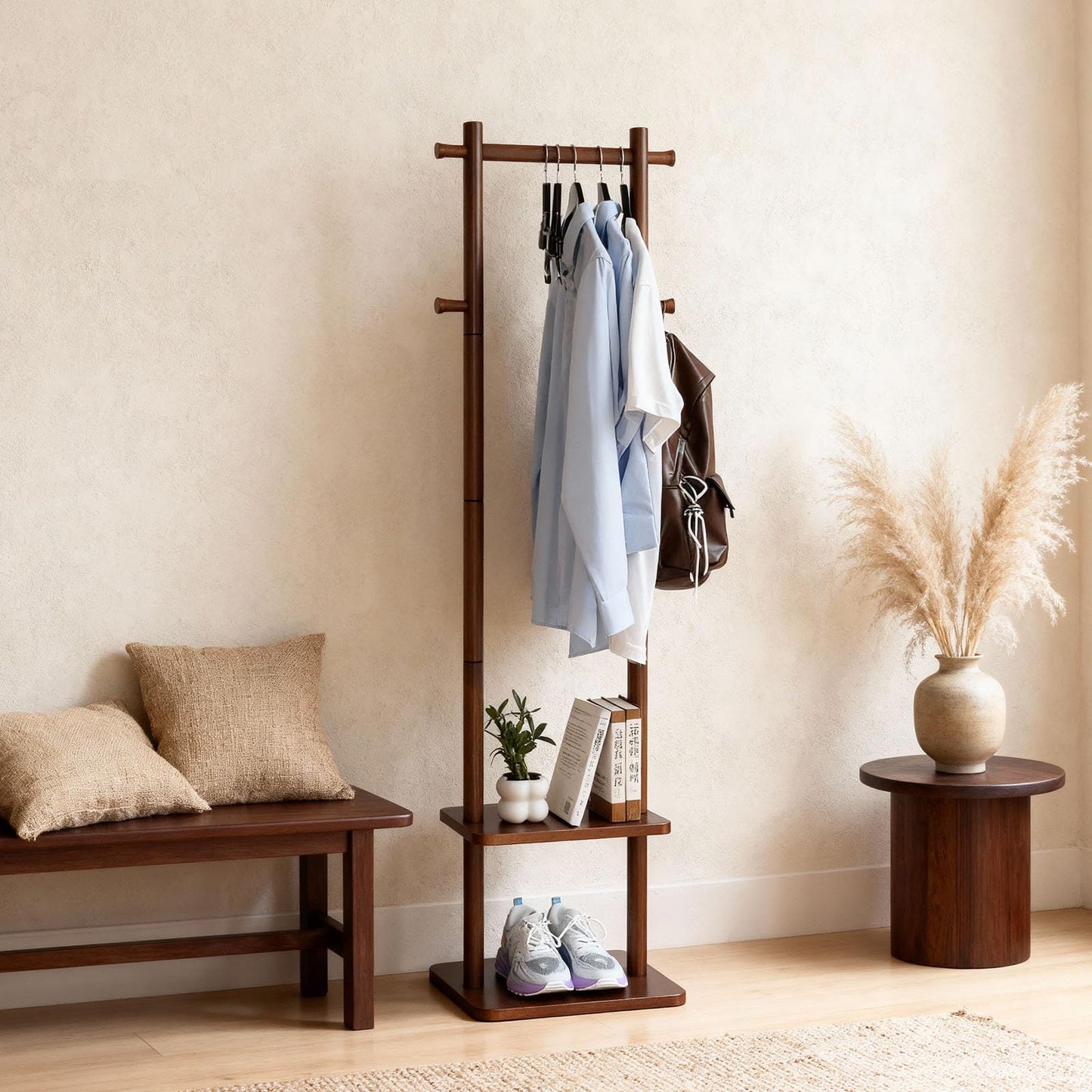 GZQXHOME Coat Rack,Wooden Coat Rack Freestanding,Standing Coat Racks Tree Clothes Hanger Stand with Stury Base for Entryway, Livingroom, Bedroom,Easy to Assemble(Brown)