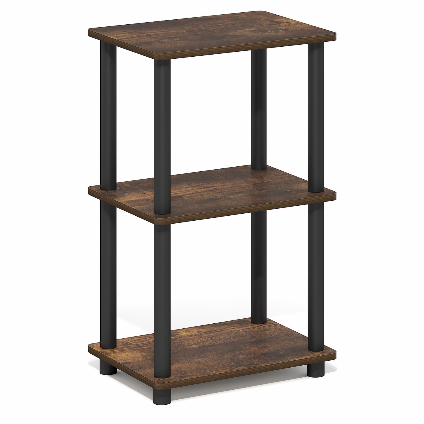 Furinno Turn-N-Tube Storage Shelves, 3-Tier Open Frame Book Shelf, Standing Corner Shelf, Toolless Assembly, Open Shelves, for Organization and Storage, Living Room, Garage, Home Office, Amber Pine
