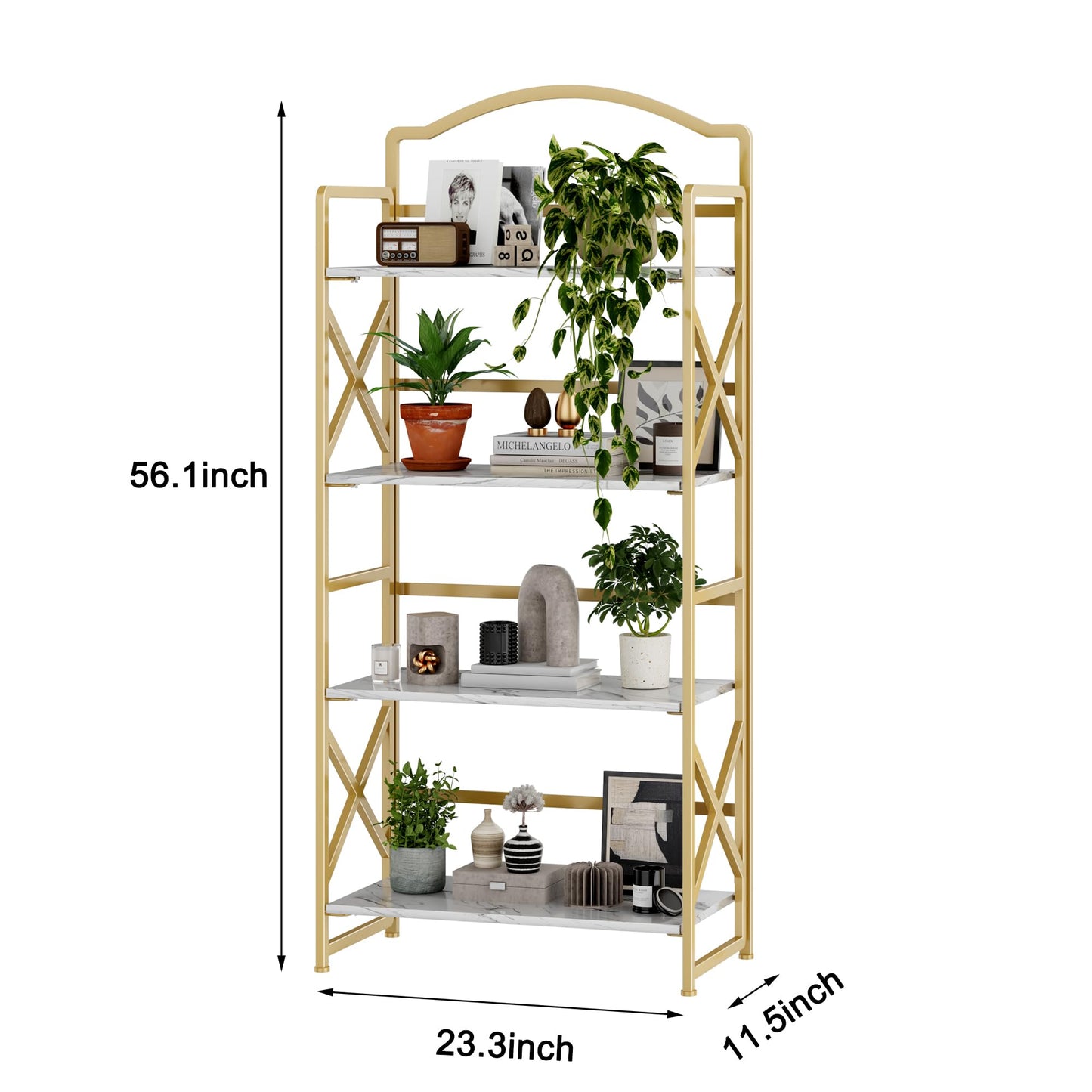 BHG Vintage Multifunctional Folding Bookshelf, No-Assembly Plant Stand Storage Rack Shelves for Home Office
