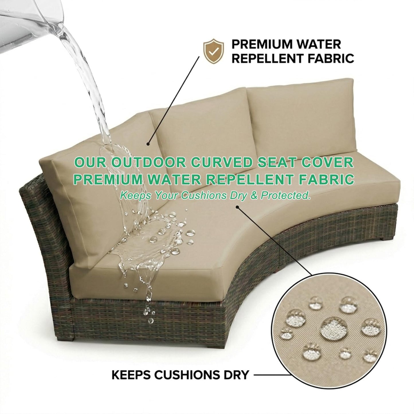 SWFEMWS Outdoor Curved Sofa Cushion Covers, 4-Piece Replacement Slipcovers for Half-Moon Wicker Sectional, UV-Protected Water Repellent Patio Furniture Covers (Cover Only) (Sandy, A-Size)