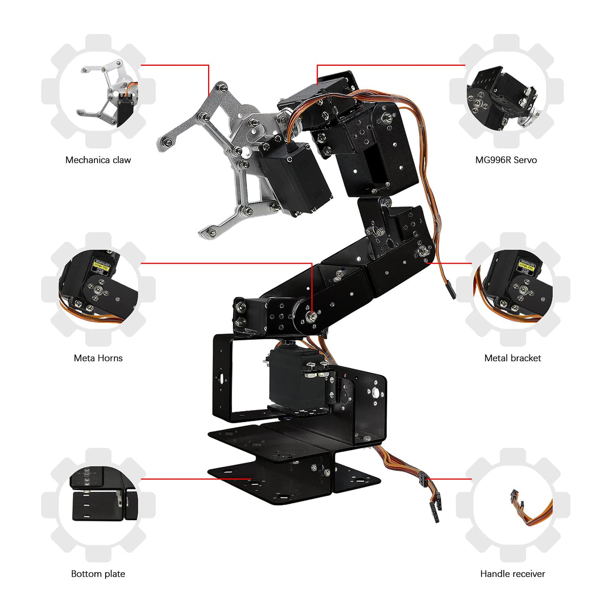 diymore Robotic Arm Kit ROT3U 6DOF Aluminium Mechanical Robotic Clamp Claw Kits for Boys & Girls to Learn Programming/Science/Techology, with MG996R Metal Gear Servo Motor,Ideal