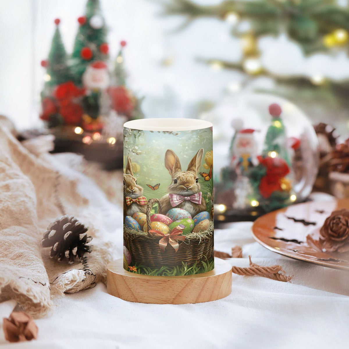 ALAZA Happy Easter Rabbit Egg Tulip Flowers Flickering Flameless Candles Battery Operated with Remote Timer,Tea Light Candles LED Pillar Votive Candles Set of 2 for Outdoor Indoor Decorations16
