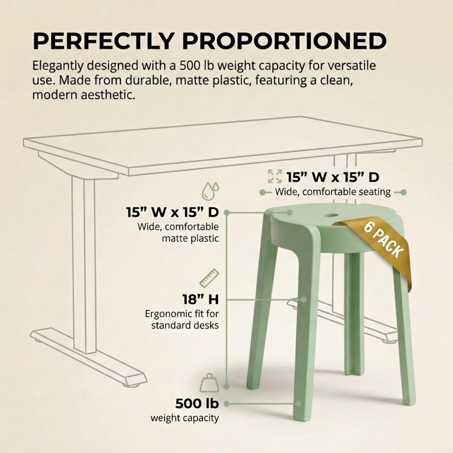 Stackable Plastic Stools Set of 6-18 Inch Heavy Duty 500 lbs Capacity, Flexible Seating Classroom Stools for School, Outdoor Patio & BBQ Chairs, Space Saving Plastic Chairs for Dorm, Home Office