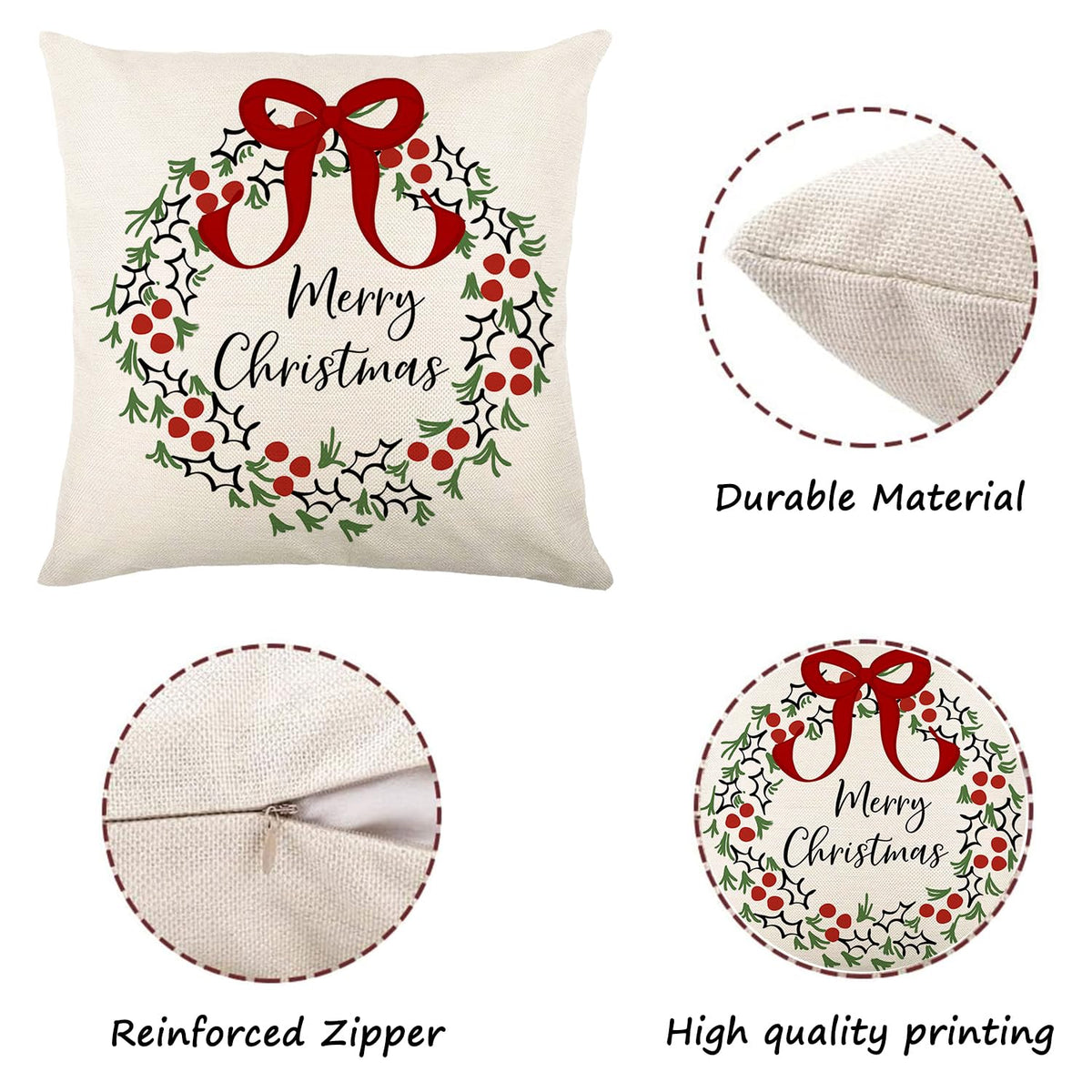 ONFAON Christmas Decorations - Christmas Pillow Covers 18x18 Set of 4, Holiday Christmas Decor Home Sofa Couch Cushion Indoor Decorations