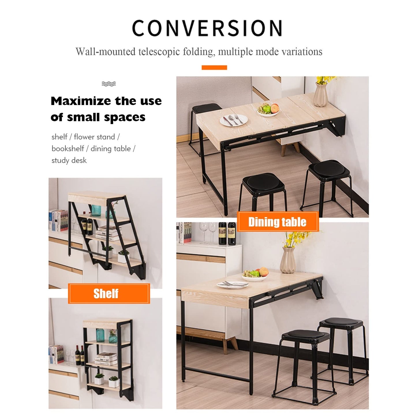 Space Saving Wall Mounted Folding Desk, Multi-Functional Murphy Table, Convertible Wooden Shelf for Kitchen & Laundry, Stylish Floating Work Table, Compact Design for Maximum Efficiency