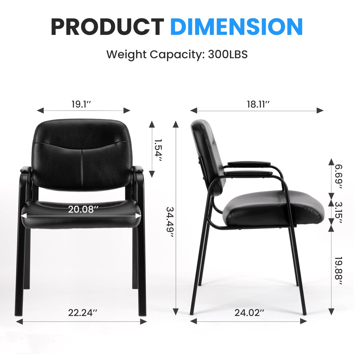 Simple Deluxe Leather Guest Chair with Padded Arm, Waiting Room Chairs Stationary Rest for Reception Area Conference Room Lobby Home Computer Desk Bedroom Elderly, 2 Pack