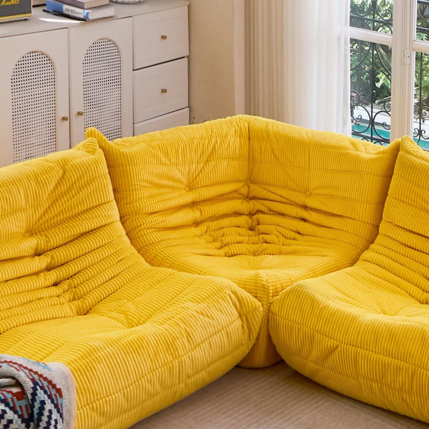 N&V Fireside Corner Chair, Mid Century Armless Floor Sofa, Soft Premium Corduroy Floor Lounge Chair, Foam Sofa Accent Chair for Living Room Bedroom and Office (Tuscany)