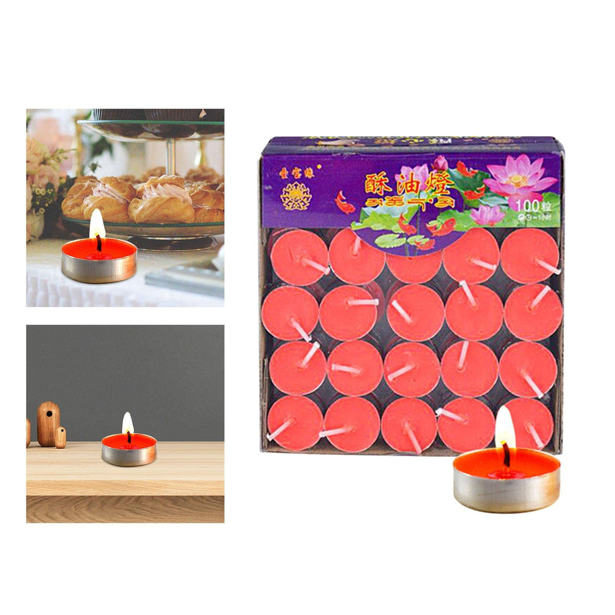 Gcljlmy 100x Smokeless Round Candles 1H Long Burning Tea Light Tibetan Buddhist Church Tealight Ghee Butter Lamp Candles for Wedding Meditation Rituals Altars (Red)