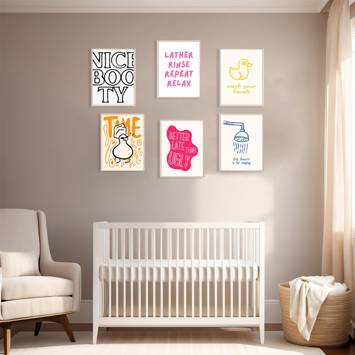 Nursery Poster Cute Animal Picture Funny Bathroom Wall Art Set Of 6 Nursery Decor 8x10 Inch Unframed Poster Minimalist Prints for Kids Room Boys and Girls Room Baby Room Living Room BedRoom BathRoom