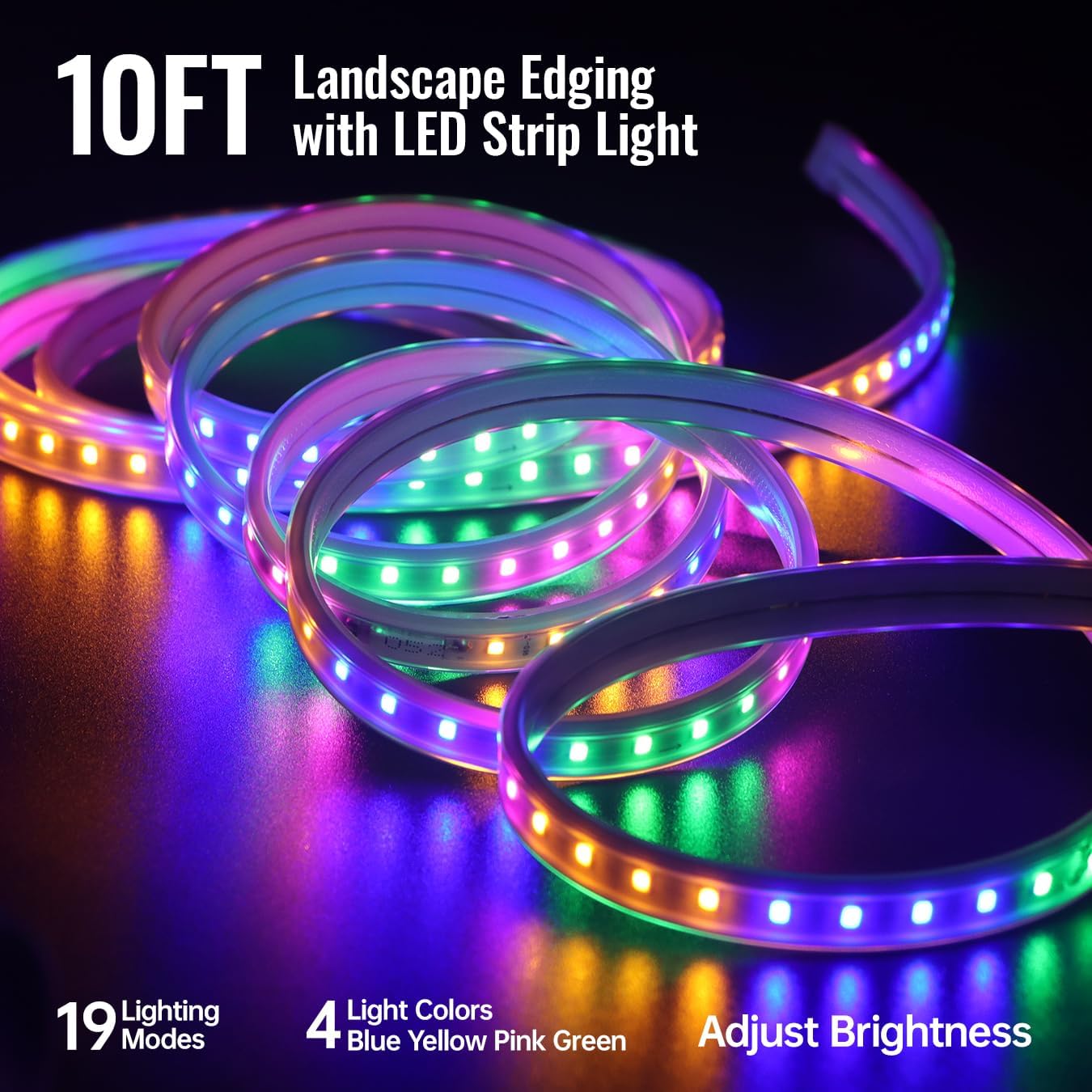 SpeePlant Landscape Edging with Solar String Lights, 10FT, 2in Depth, Metal Stakes & Light Remote, No-Dig Garden Edging with Timer & 19 Light Modes Landscape Border for Curved Straight Beds, Black