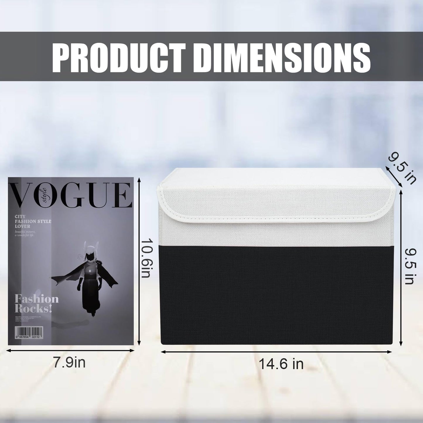 Bagnizer Large 22 Quart Linen Fabric Foldable Storage Bin Cube Organizer Basket with Flip-Top Lid & Handles, Clothes Blanket Box for Home, Office, Closet, Black & White, 4 Pack 14.6 x 9.5 x 9.5