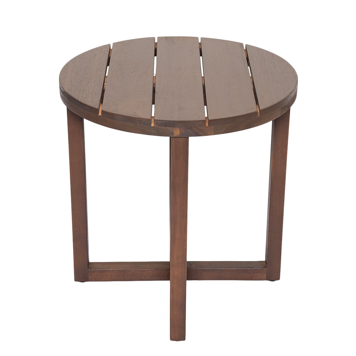 Christopher Knight Home Jara Outdoor Round Side Table, Slat Panel Small Coffee Table, Acacia Wood Side Desk for Backyard Balcony Garden, Weather Resistant Patio End Table, Dark Oak