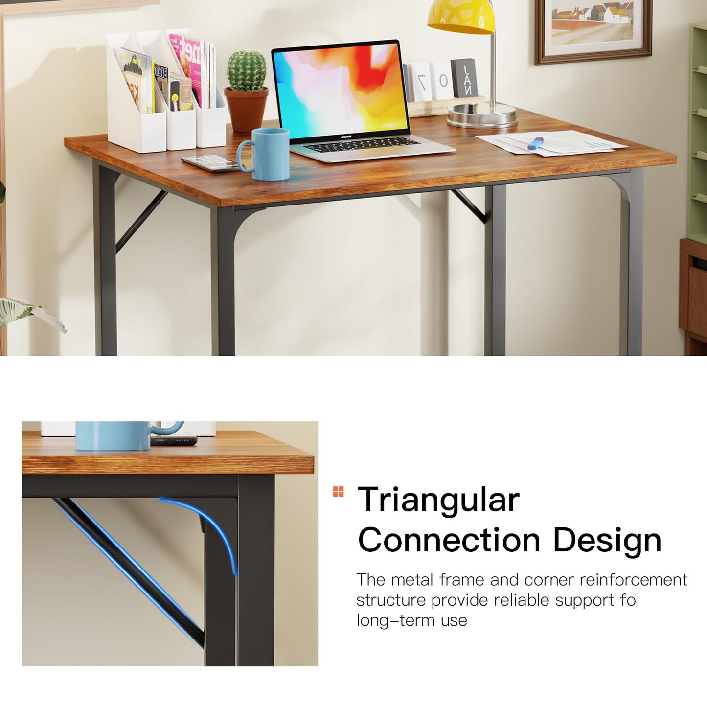 PayLessHere | 32 Inch Computer Desk | Vintage | Office Desk with Metal Frame, Adjustable Feet | Water-Resistant, Scratchproof Surface | Sturdy Writing Table for Home Office or Study | Pack of 1