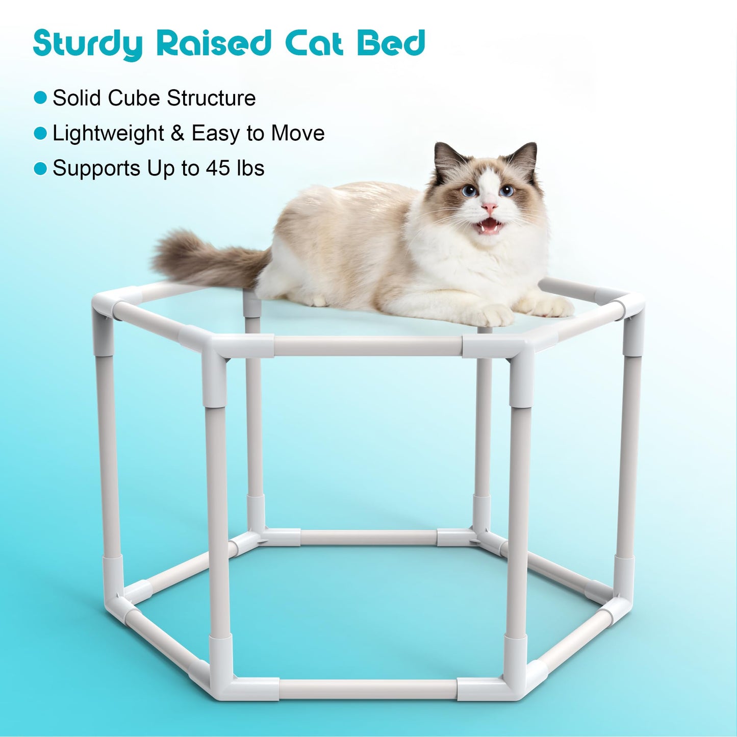 Cat Beds for Indoor Cats, Elevated Cat Hammock Bed, Hexagon Cat House with Breathable Mesh & Non-slip Bottom, Large Cat Cave Hanging Cat Bed for Indoor and Outdoor Use, 24'' x 21'' x 14.5''