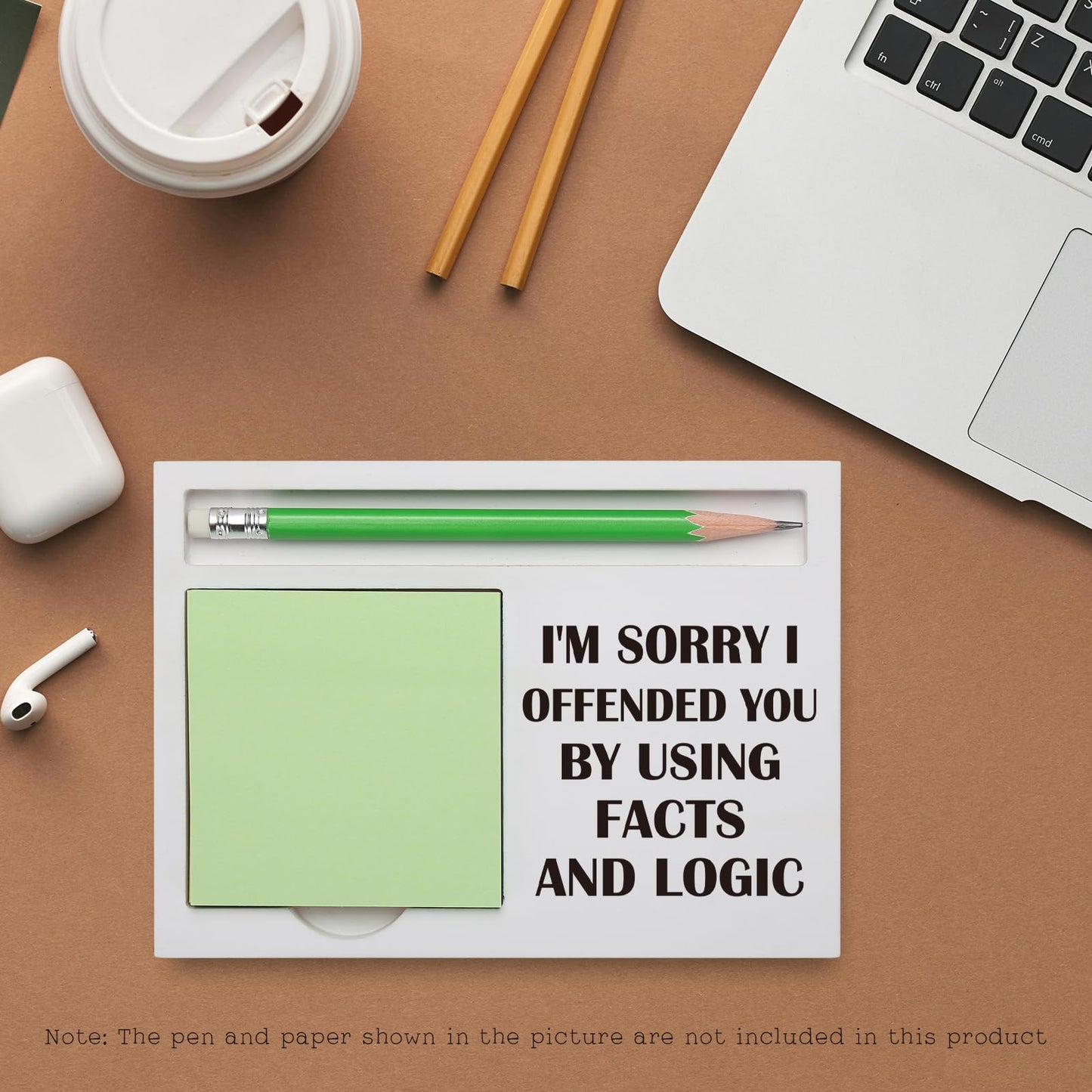 Humor Gift for Coworker Boss Engineer Teacher Student Manager Director Human Resources, I'm Sorry I Offended You by Using Facts and Logic, White Sticky Note Pad Holder Office Gag Gift SBSA30