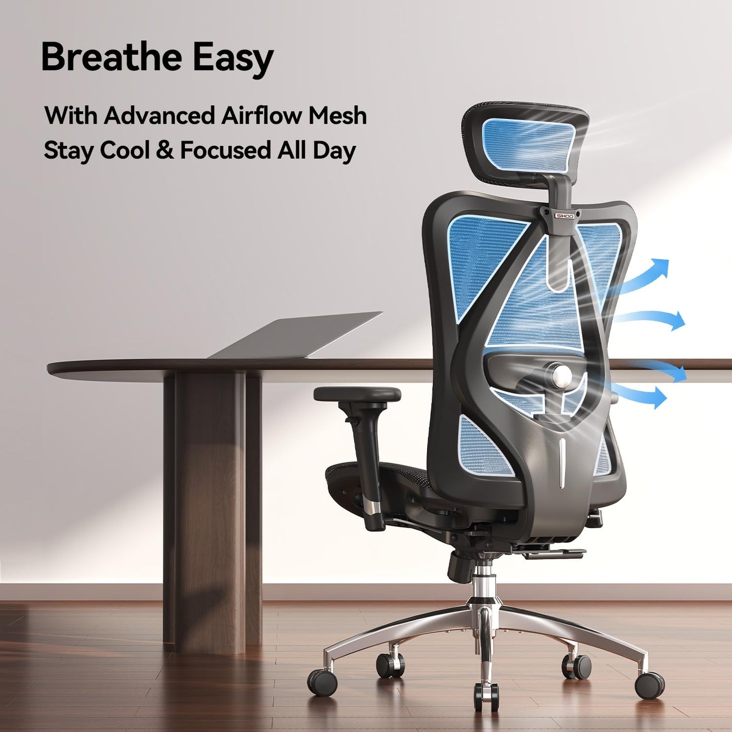 SIHOO M57 Ergonomic Mesh Office Chair, High Back Home Desk Chair with 3D Armrests, Lumbar Support and Adjustable Headrest, Comfortable Computer Chair, Big & Tall Office Chair Hold 330 LBS-Ebony