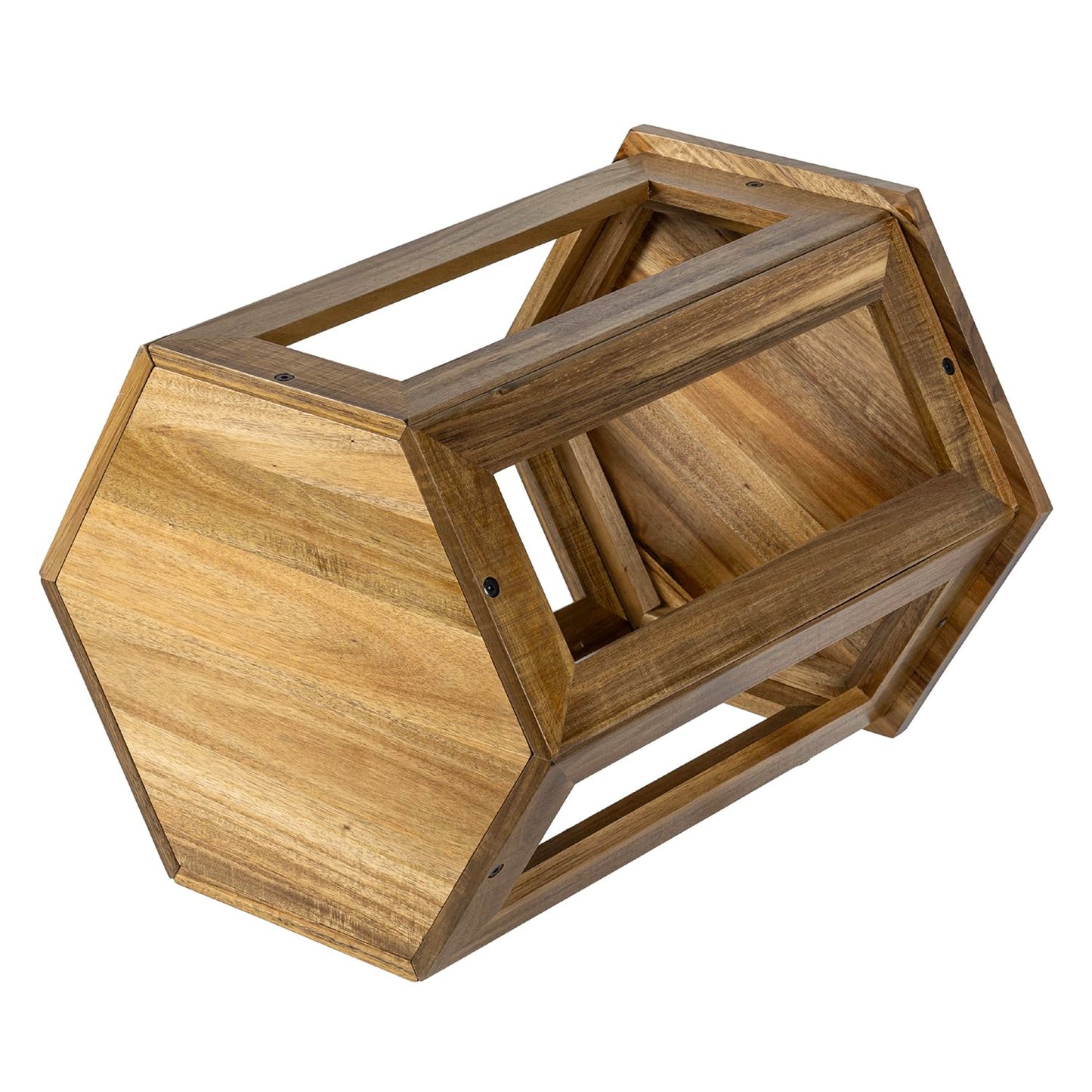 MyGift Hexagon Acacia Wood End Table with Shelf – 20-Inch Tall Small Side Table for Living Room or Bedroom