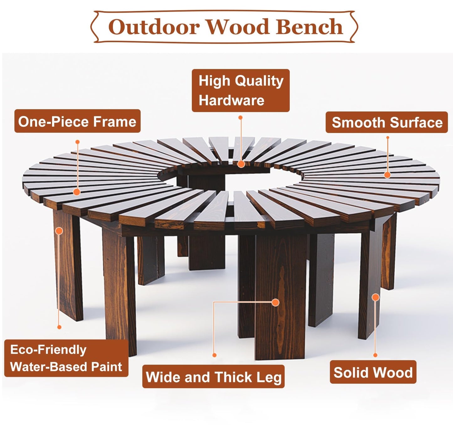 Wooden Semi-Circle Tree Bench - Outdoor Wrap-Around Seating for Park, Garden, Porch & Lawn - All-Weather Brown Furniture Decoration (Half Round Size)