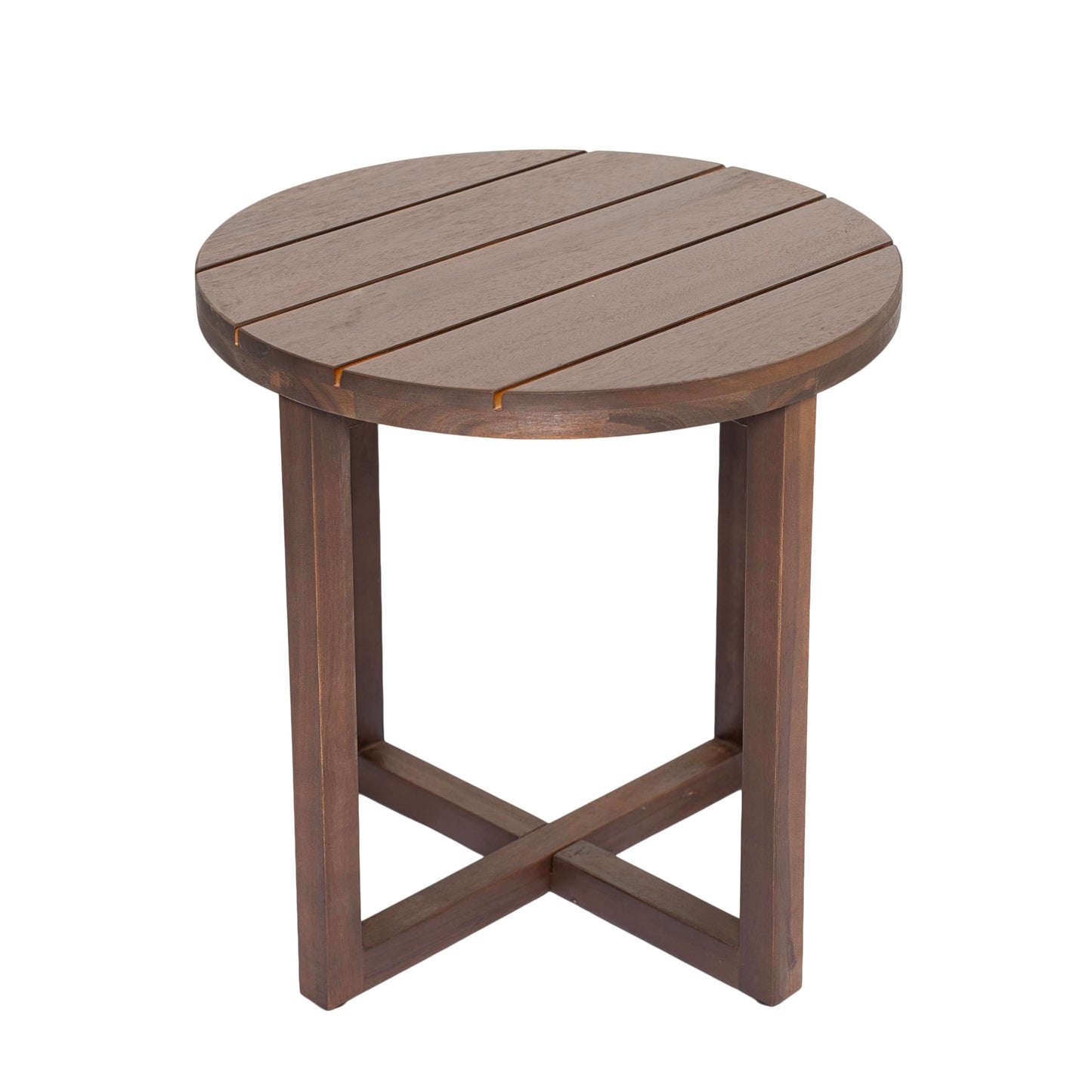 Christopher Knight Home Jara Outdoor Round Side Table, Slat Panel Small Coffee Table, Acacia Wood Side Desk for Backyard Balcony Garden, Weather Resistant Patio End Table, Dark Oak
