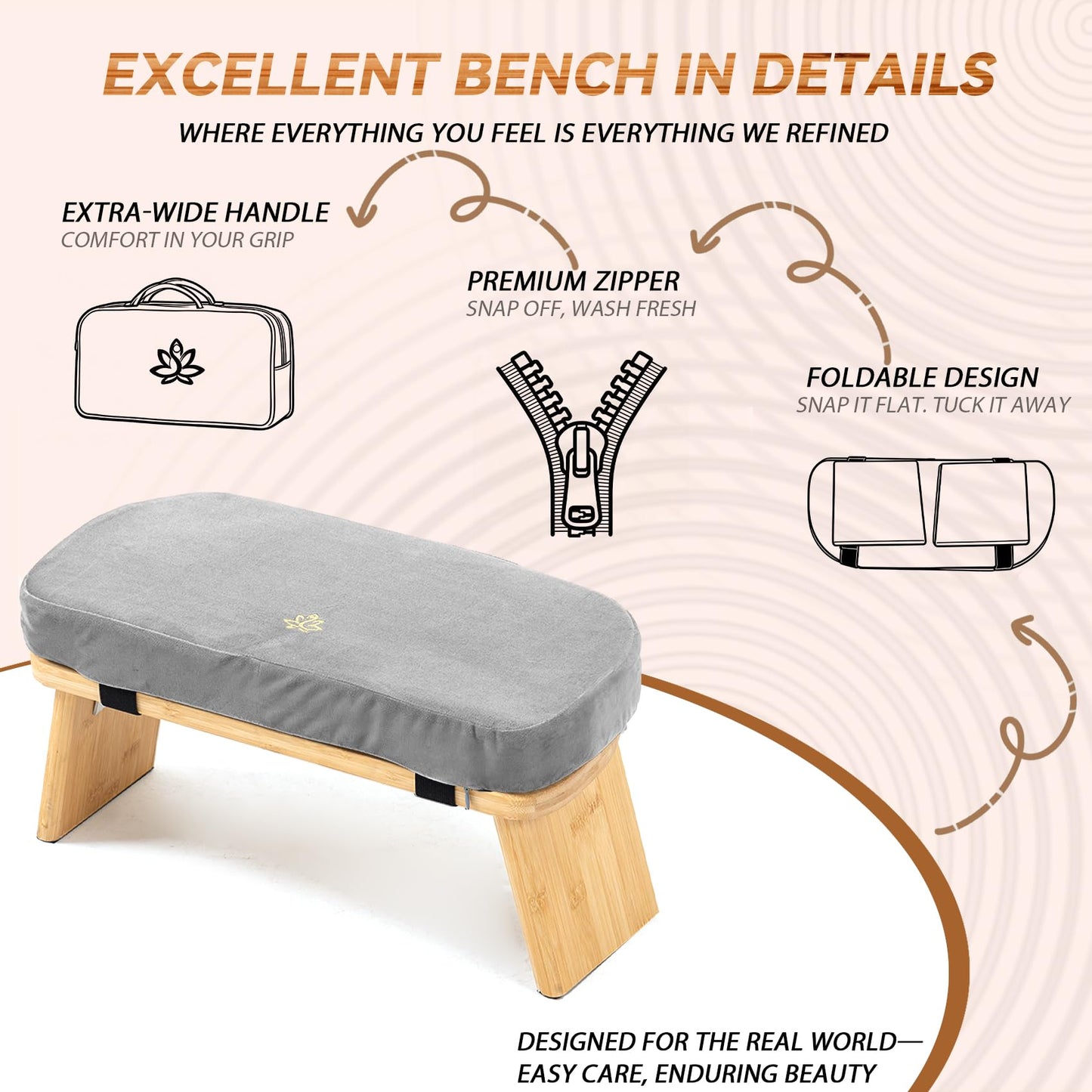 Estleys Meditation Bench, Bamboo Meditation Stool, Folding Kneeling Meditation Bench, Seiza Prayer Bench, Prayer Bench with Meditation Cushion, Kneeling Stool(Grey-Bag)