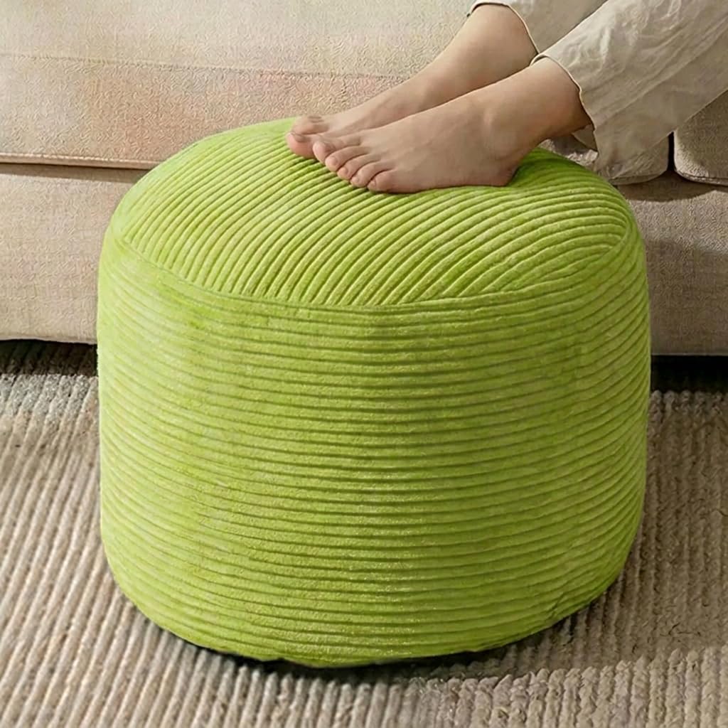 N&V Stuffed Pouf Ottoman for Bean Bag and Sofa, Soft Corduroy Cover Filled with High Density Foam Filling, 19 X 17 Foot Rest,Lime