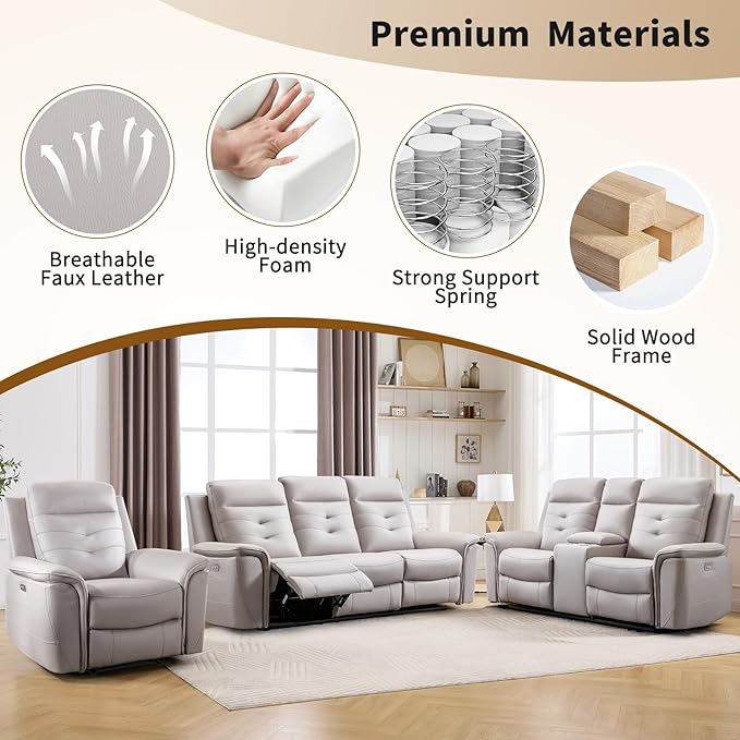 ANJ 2-Piece Oversied Faux Leather Power Recliner Sofa Set