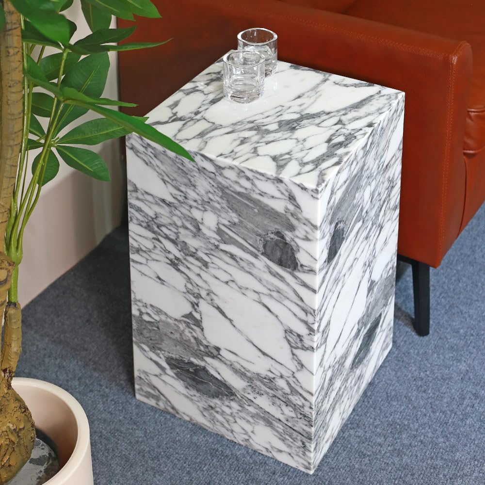 Luxury Marble Side Table,Square End Table for Modern Sofa and Bed, Living Room, Sofa, Bedroom（Arabescato）