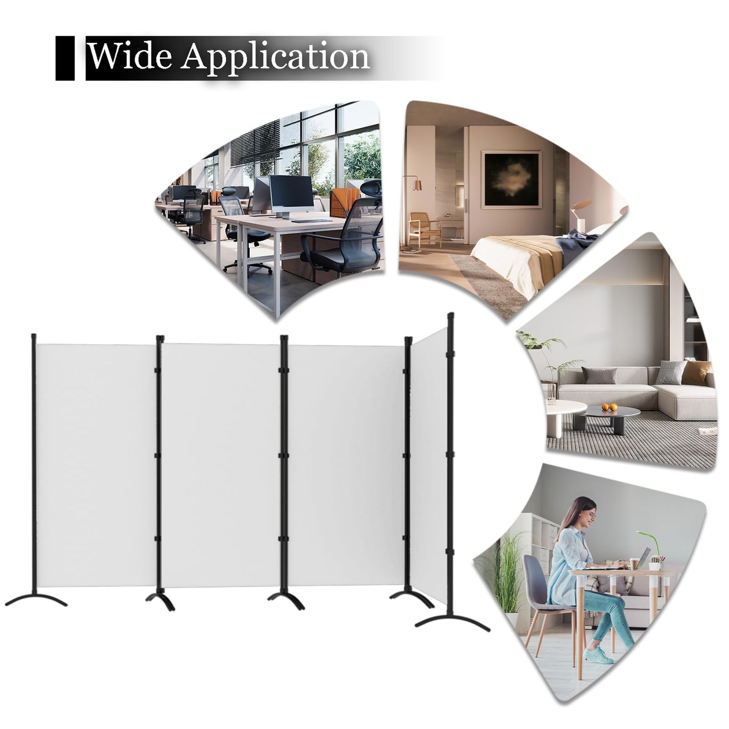 Room Divider, 6FT Tall Folding Partition Room Dividers 4 Panel, Portable and Freestanding Room Divider Screen Wall Divider for Home and Office, White