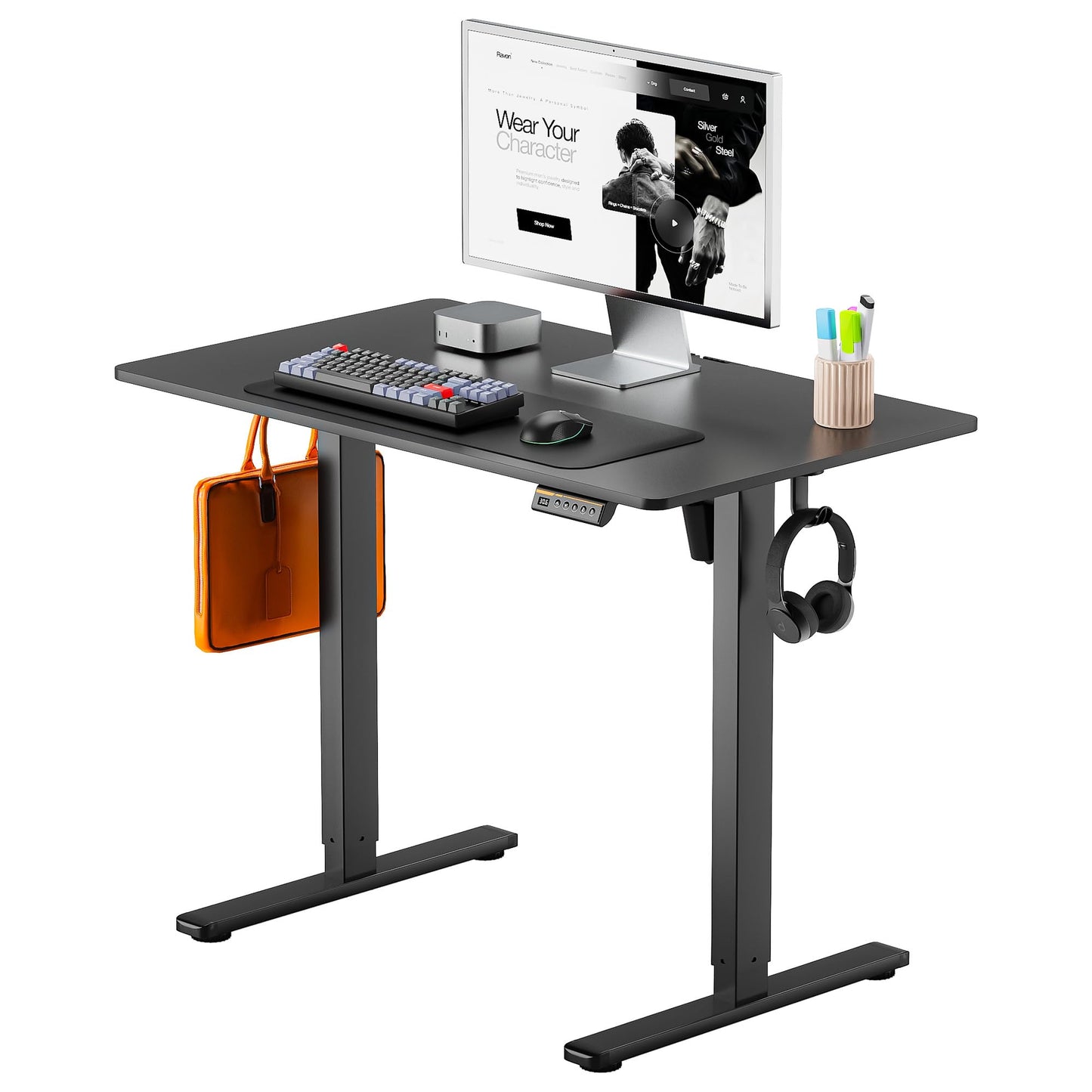 Gamork Electric Standing Desk,40x24 Inches Adjustable Height Stand up Desk, Sit Stand Home Office Desk with Splice Board, 3 Preset Heights,Equipped with Hooks,Ergonomic Computer Desk Workstation，Black