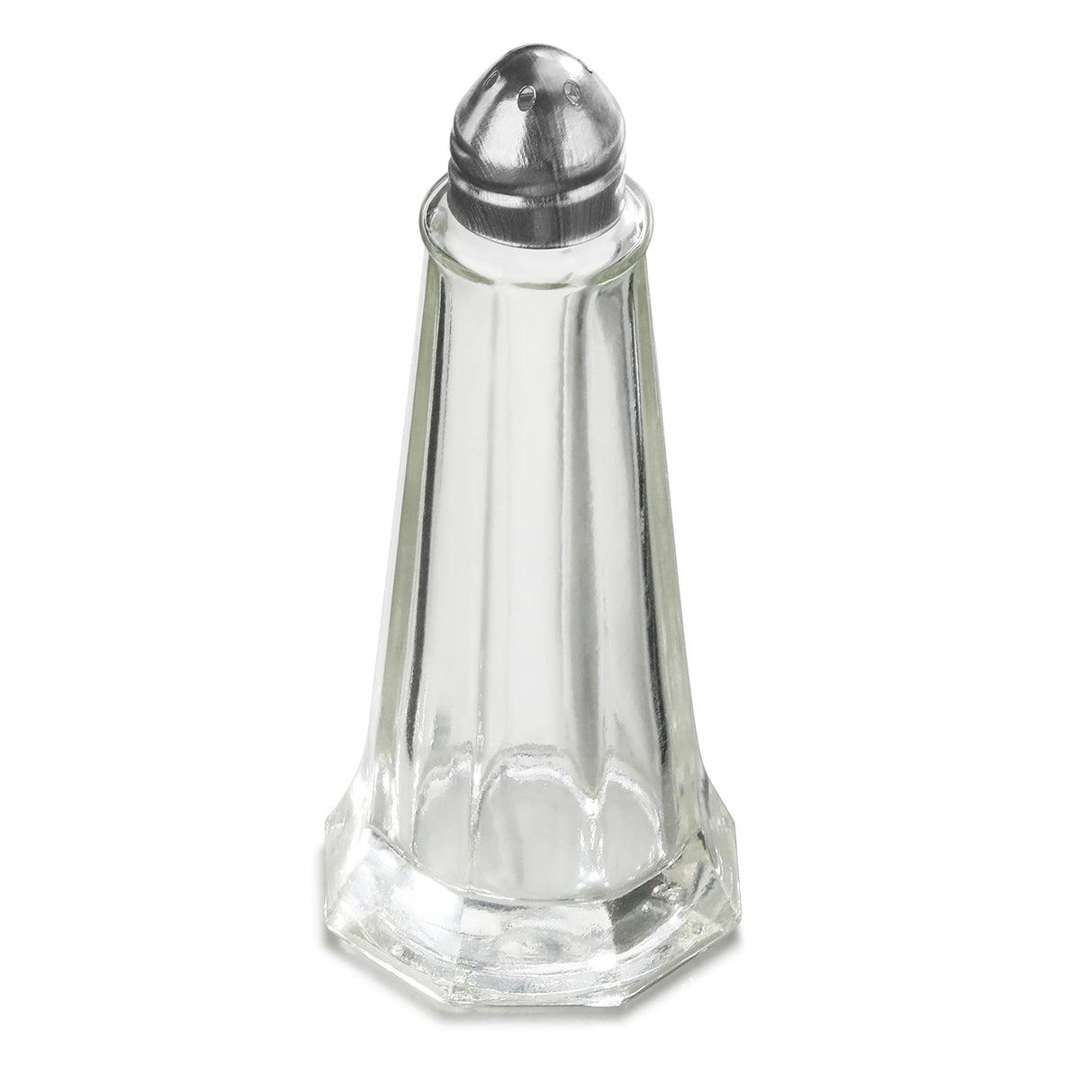 New Star Foodservice Glass Tower Salt and Pepper Shakers, 1 oz Set of 12, Clear Glass Shakers with Stainless Steel Tops for Restaurants and Tabletop Use